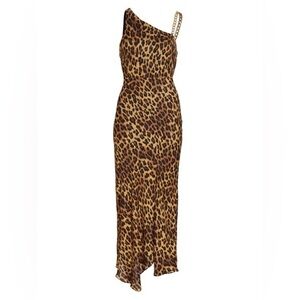 Alice + Olivia Harmony Leopard Print One Shoulder Slip Dress